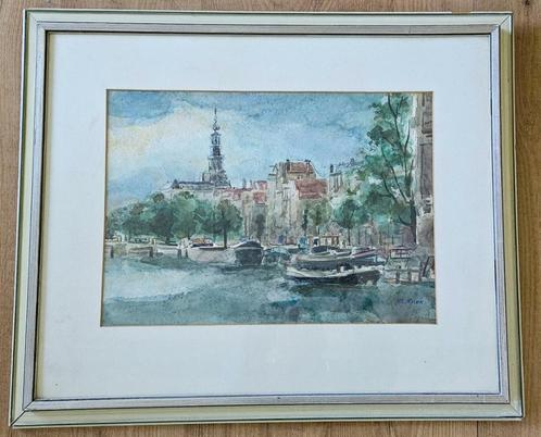 stadsgezicht met schepen in een kanaal,, Antiek en Kunst, Kunst | Schilderijen | Klassiek, Ophalen of Verzenden