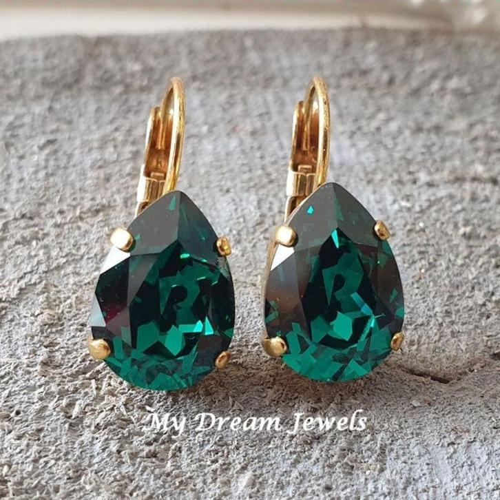 Oorbellen Belle met Swarovski Druppel" Emerald", Sieraden, Tassen en Uiterlijk, Oorbellen, Nieuw, Hangers, Overige materialen