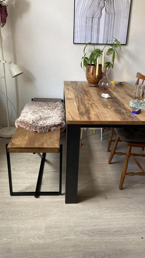 Mangohouten eetkamerbank met metalen frame van Made, Antiek en Kunst, Antiek | Meubels | Stoelen en Banken, Ophalen