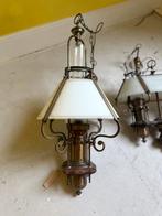 2 antieke hanglampen, koper met hout, Ophalen, Gebruikt, Hout, Minder dan 50 cm