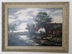 Schilderij olieverf op paneel Boerderij aan het water SCH46, Antiek en Kunst, Kunst | Schilderijen | Klassiek, Ophalen of Verzenden