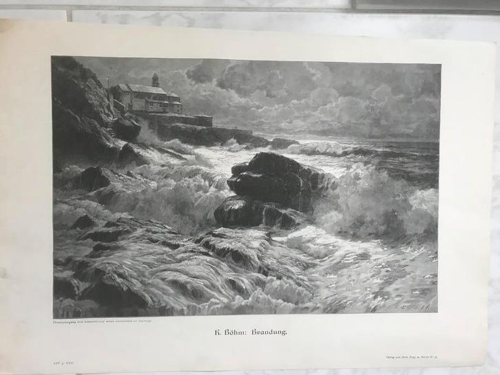 K. Böhm: Brandung, 1905, gravure, 32 x 21cm., mooie staat., Antiek en Kunst, Kunst | Etsen en Gravures, Ophalen of Verzenden