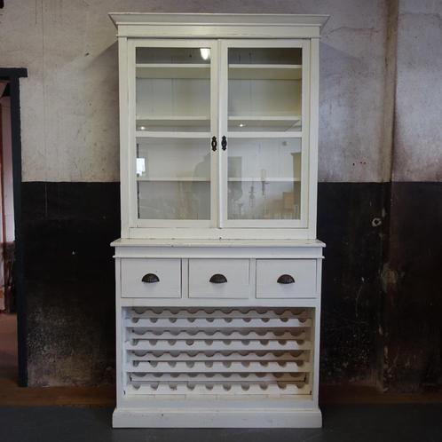 Oude Vitrinekast met Wijnrek Brocante Landelijk Vintage, Huis en Inrichting, Kasten | Vitrinekasten, Gebruikt, 150 tot 200 cm