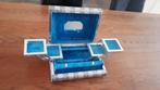 Sieradendoos zilverkleurig met blauw fluwelen binnenkant, Overige kleuren, Ophalen of Verzenden, Hardcase, Zo goed als nieuw