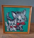 🐱 EIKEN LIJST MET BORDUURWERK VAN 2 KATTEN POEZEN KITTENS, Minder dan 50 cm, Ophalen of Verzenden, Zo goed als nieuw, Minder dan 50 cm