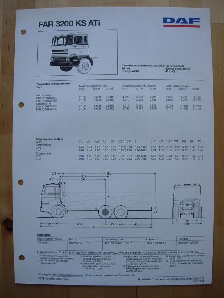 DAF FAR 3200 KS ATi Technische Specificatie Folder 1990 6x2, Boeken, Auto's | Folders en Tijdschriften, Zo goed als nieuw, Overige merken