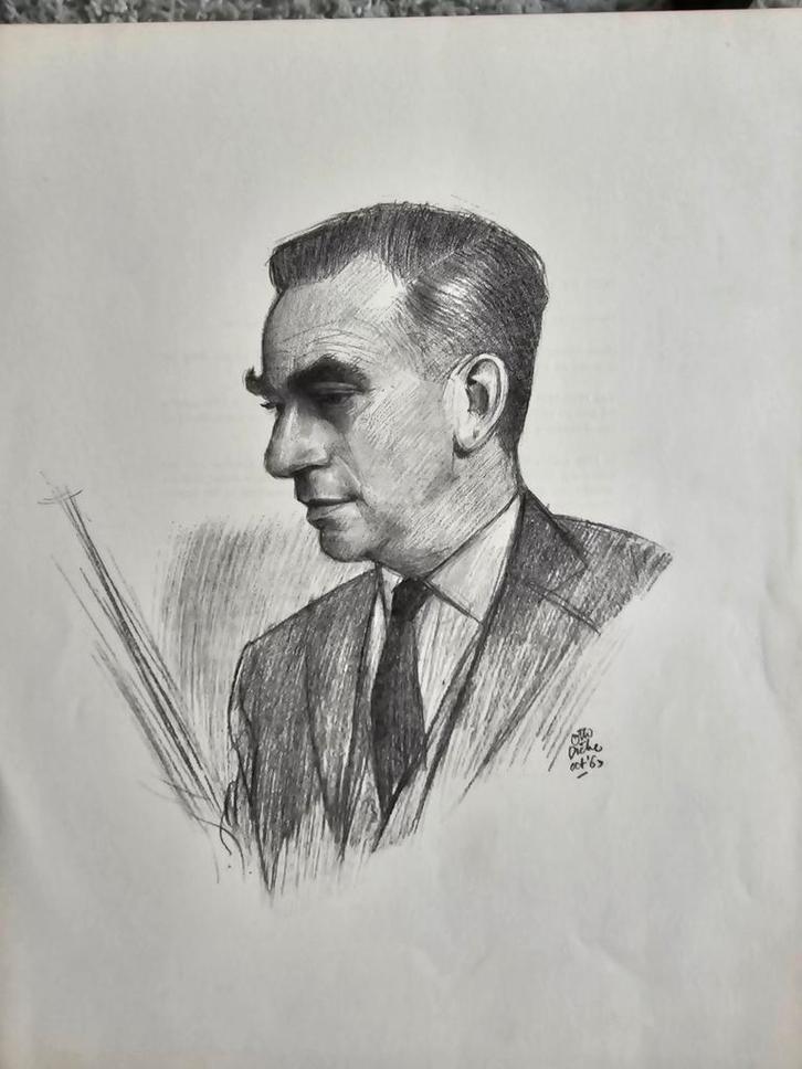 Portret Prof. Dr. Henk Veeneklaas - Otto Dicke 1967, Antiek en Kunst, Kunst | Tekeningen en Foto's, Ophalen of Verzenden