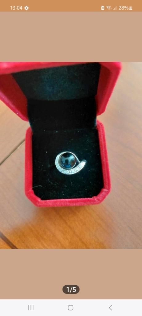 wit gouden ring 14 kt met echt onyx en diamant, Sieraden, Tassen en Uiterlijk, Ringen, Zo goed als nieuw, Dame, Kleiner dan 17