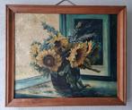 Stilleven  zonnebloemen in vaas olieverfschilderij, Antiek en Kunst, Kunst | Schilderijen | Klassiek, Ophalen of Verzenden