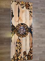 Unieke Houten Epoxy Salontafel met Afbeelding, Uniek, 100 tot 150 cm, Kunststof, Zo goed als nieuw