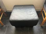 Zwarte leren poef, Huis en Inrichting, Banken | Voetenbanken en Poefen, Ophalen, Vierkant, Leer, Zo goed als nieuw