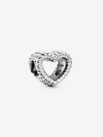 PANDORA Met Kralen Bezet Open Hart Bedel Sterlingzilver, Pandora, Nieuw, Ophalen of Verzenden, 1 bedel