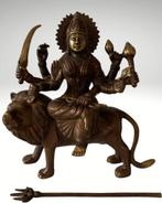 Bronzen Durga-beeld met vergulde accenten, Ophalen of Verzenden, Gebruikt