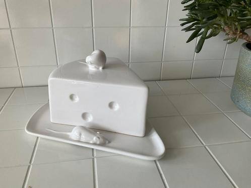 Grote porseleinen kaasstolp deel kaaswiel met witte muizen, Huis en Inrichting, Keuken | Servies, Zo goed als nieuw, Overige typen