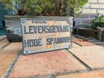 Oud gegoten  aluminium bordje levensgevaar hoge spanning, Antiek en Kunst, Ophalen of Verzenden