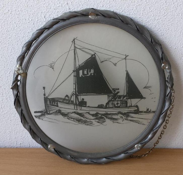 Raamhanger Boot met sierrand - Glas-in-Lood, Huis en Inrichting, Woonaccessoires | Overige, Gebruikt, Ophalen of Verzenden