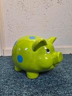 Groen Spaarvarken met Blauwe Stippen - Keramiek, Huis en Inrichting, Ophalen, Overige materialen, Minder dan 50 cm, Minder dan 50 cm