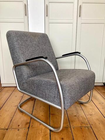 Vintage buis fauteuil geinspireerd op Gispen 407 grijs beschikbaar voor biedingen