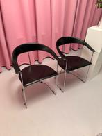 Vintage leren Arrben italy design stoelen, Ophalen, Gebruikt, Twee, Zwart