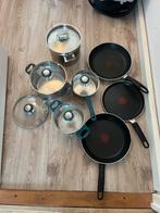Keukenset - 3 pannen + 4 kookpotten met deksels, Huis en Inrichting, Keuken | Potten en Pannen, Ophalen, Zo goed als nieuw, Glas