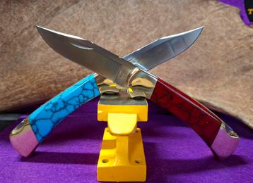 Set Buck knife mes Custom Red en Bleu Coral nieuw beschikbaar voor biedingen