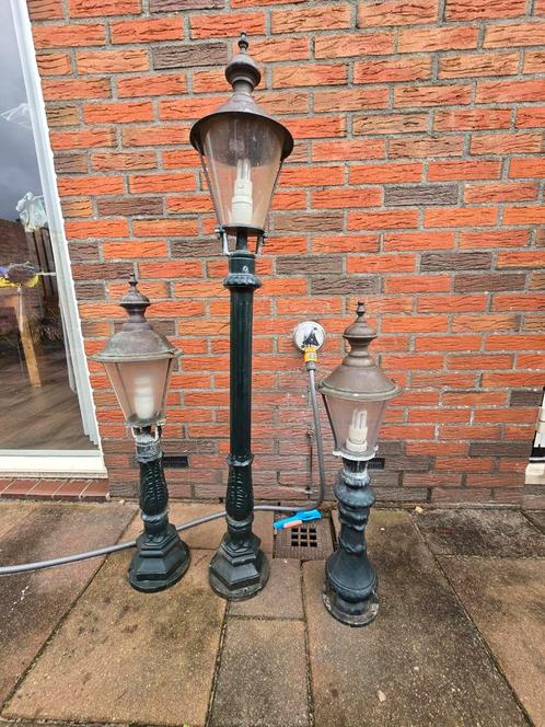 Antieke Buitenlampen Set - 3 Stuks, Tuin en Terras, Buitenverlichting, Gebruikt, Staande lamp, IJzer, Waterbestendig, Ophalen