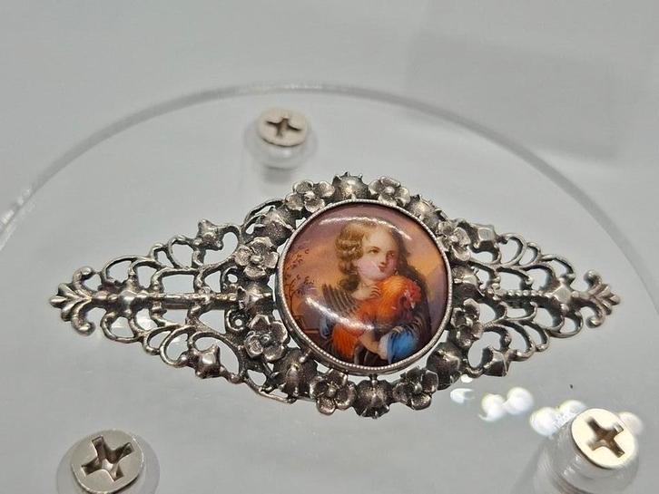 Zilveren Vintage Broche Victoriaans met Portret, Sieraden, Tassen en Uiterlijk, Antieke sieraden, Broche, Zilver, Ophalen of Verzenden