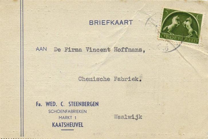 Fa. Wed. C. Steenbergen, Kaatsheuvel - 01.1946 - briefkaart, Postzegels en Munten, Brieven en Enveloppen | Nederland, Envelop