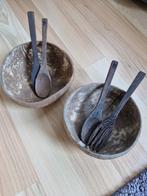 2 coconut bowls met lepel en vork, Ophalen of Verzenden, Zo goed als nieuw