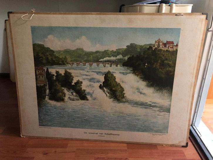 schoolplaat "De waterval van Schaffhausen", Antiek en Kunst, Antiek | Schoolplaten, Geschiedenis, Ophalen of Verzenden