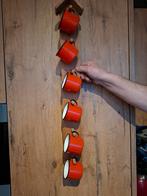 Houten bekerrek met 6 rode emaille bekers, Ophalen of Verzenden