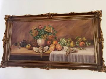 Big still life painting with beautiful frame beschikbaar voor biedingen