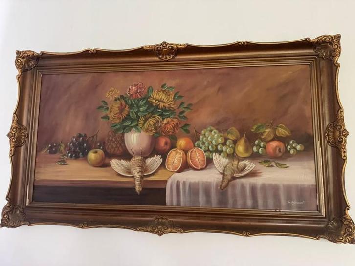 Big still life painting with beautiful frame, Antiek en Kunst, Kunst | Schilderijen | Abstract, Ophalen