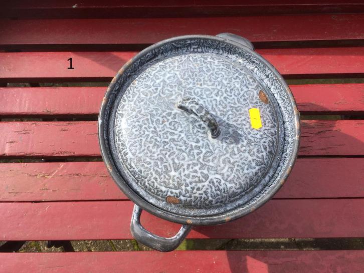 emaille pan grijsgewolkt 6 stuks, Antiek en Kunst, Antiek | Emaille, Ophalen of Verzenden