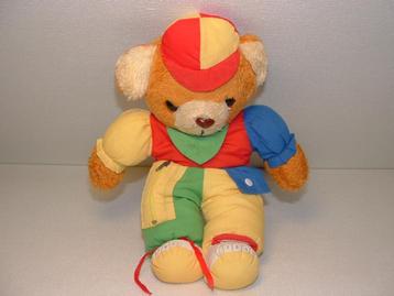 LEERBEER PLUCHE ORANJE/LICHTGEEL MET KATOENEN BONT beschikbaar voor biedingen