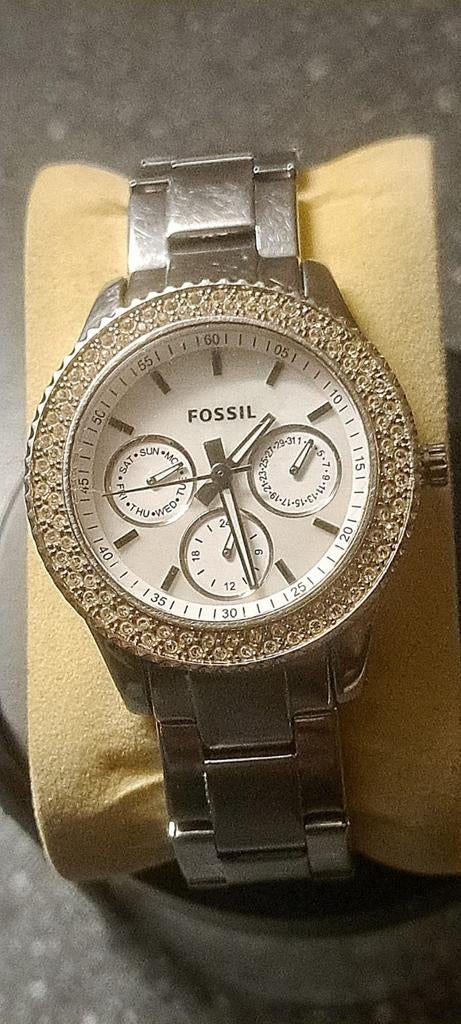 Fossil Dameshorloge met Strass, Sieraden, Tassen en Uiterlijk, Horloges | Dames, Gebruikt, Polshorloge, Fossil, Staal, Staal, Met strass