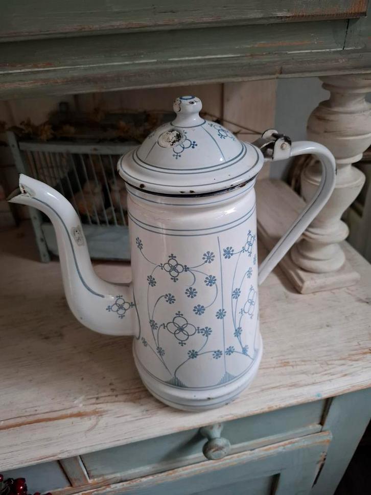 Brocante emaille blau Saks koffie of theekan.,, Antiek en Kunst, Antiek | Emaille, Ophalen of Verzenden