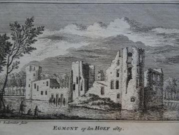 Gravure kasteel Egmond op den hoef in 1689, met beschrijving beschikbaar voor biedingen