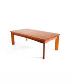 Vintage XL Deense teakhouten salontafel ‘70, 100 tot 150 cm, Teakhout, Zo goed als nieuw, Vintage retro buisframe design rotan webbing papercord