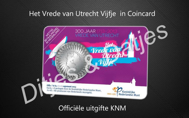 Vrede van Utrecht Vijfje coincard KNM 5 euro herdenkingsmunt, Postzegels en Munten, Munten | Nederland, Euro's, Koningin Beatrix