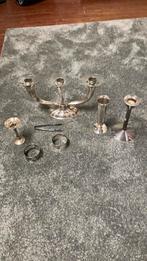 Zilveren kandelaar, vaasjes servetringen, Ophalen of Verzenden