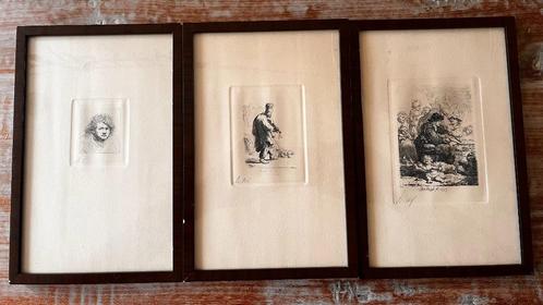 Rembrandt van Rijn drie kleine etsen, Antiek en Kunst, Kunst | Etsen en Gravures, Verzenden