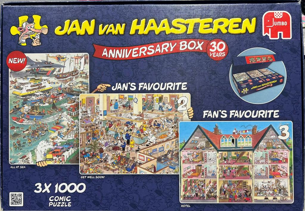 Jan van Haasteren “Anniversary Box 30 Years” 3 x 1000 st., Ophalen of Verzenden, 500 t/m 1500 stukjes, Zo goed als nieuw