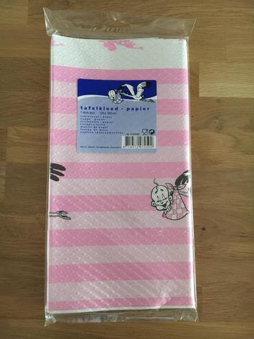 Tafelkleed ooievaar roze - 120x180cm | geboorte - babyshower beschikbaar voor biedingen