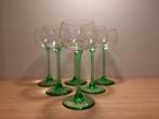 6 Vintage kristallen borrelglaasjes, groene voet, Verzamelen, Glas en Borrelglaasjes, Gebruikt, Ophalen of Verzenden, Borrel- of Shotglas