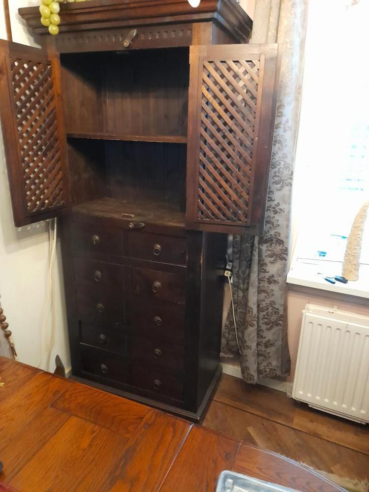 Koloniale Kast - Zware Kwaliteit, Huis en Inrichting, Kasten | Buffetkasten, Gebruikt, 150 tot 200 cm, 100 tot 150 cm, 50 tot 75 cm
