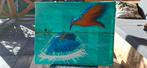 Zelfgemaakt schilderij van twee ijsvogels, Ophalen of Verzenden