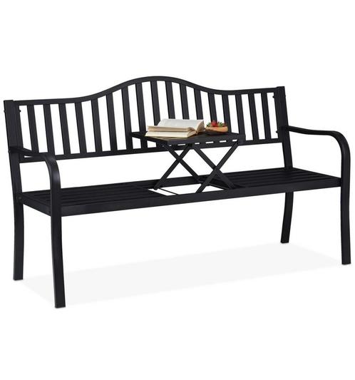 tuinbank met tafeltje - 89 x 150 x 58,5 cm  - metaal - zwart, Tuin en Terras, Tuinbanken, Nieuw, Metaal, Ophalen