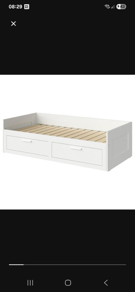 Bed uitschuifbaar wit Brimnes, Huis en Inrichting, Slaapkamer | Bedden, Zo goed als nieuw, Eenpersoons, 80 cm, 200 cm, Hout, Wit