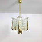 Acanthus kroonluchter lamp messing murano mid century 70's, Ophalen of Verzenden, Gebruikt, Glas